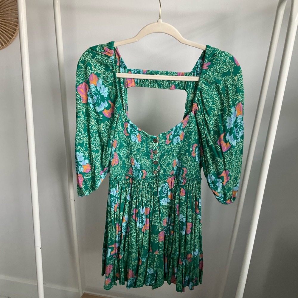 Free People Green Floral Patterned Mini Dress